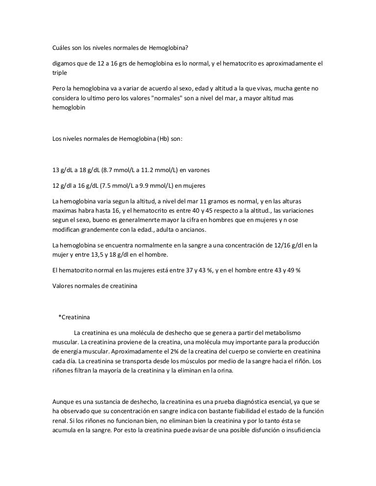 Normales sangre en niveles hemoglobina de